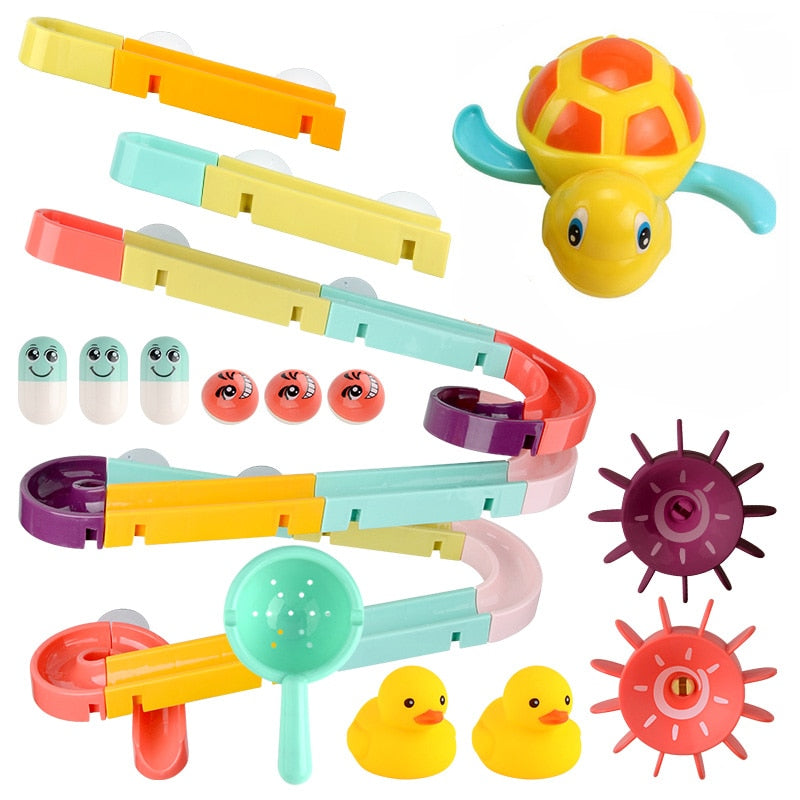 Suction Cup Bath Marble Run – DIY Wall Track Set, 24 or 44 Pieces