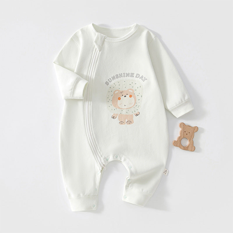 Zip-Front Baby Romper – Long Sleeve Animal Print, Sizes 80–100