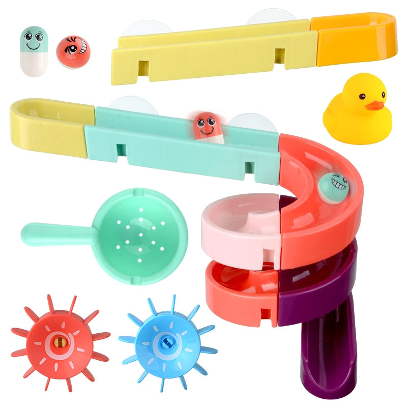 Suction Cup Bath Marble Run – DIY Wall Track Set, 24 or 44 Pieces