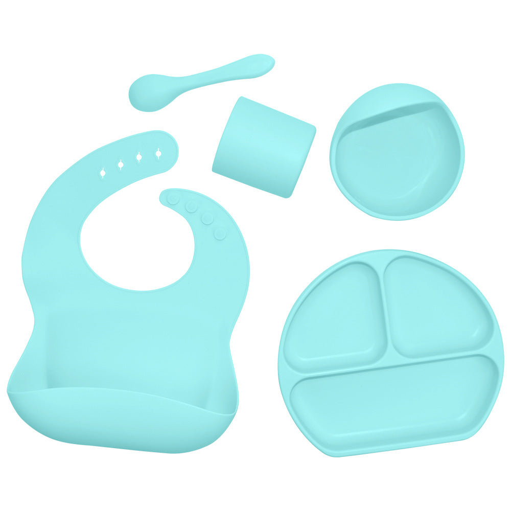 5-Piece Silicone Baby Feeding Set – Suction Bowl, Plate, Spoon & Bib
