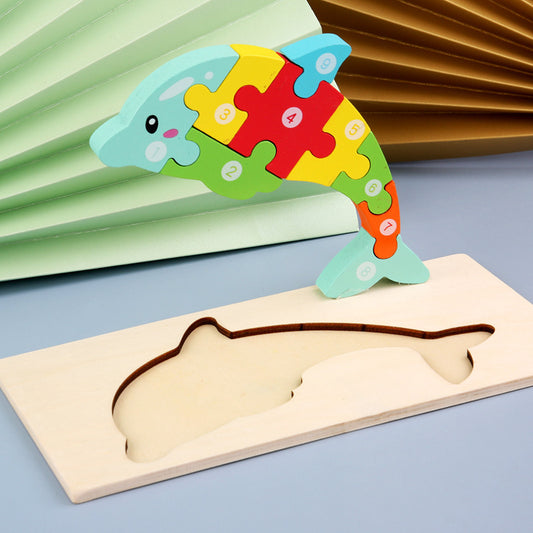 Wooden number puzzle with animals and vehicles - BabyGroove