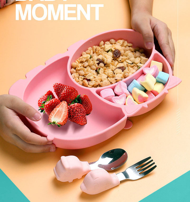 Silicone Suction Plate with Compartments – Baby Feeding Plate, With or Without Spoon