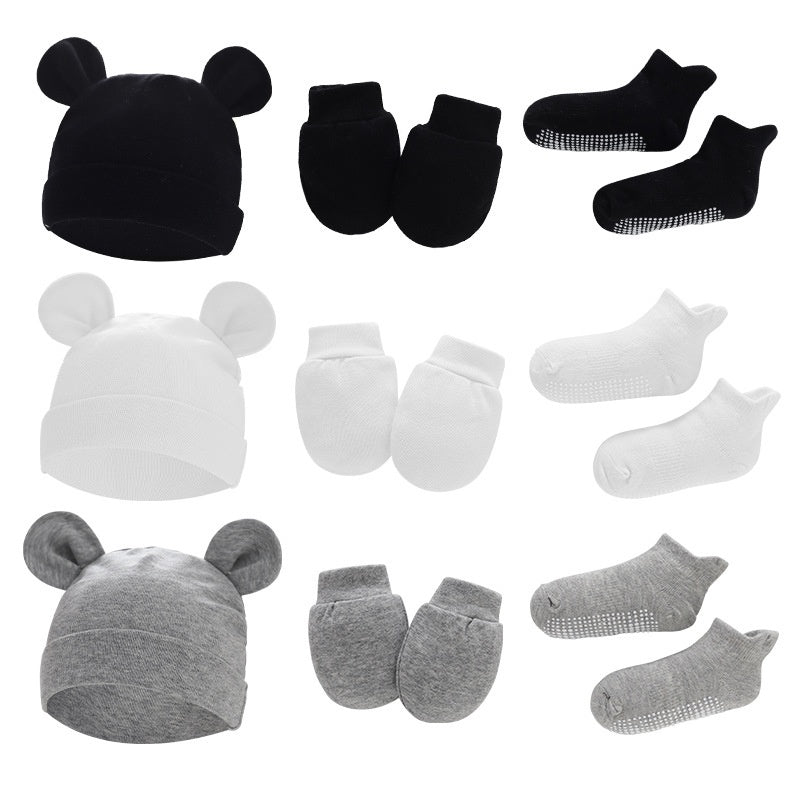 Newborn cotton hat, mittens and socks set – photo 1
