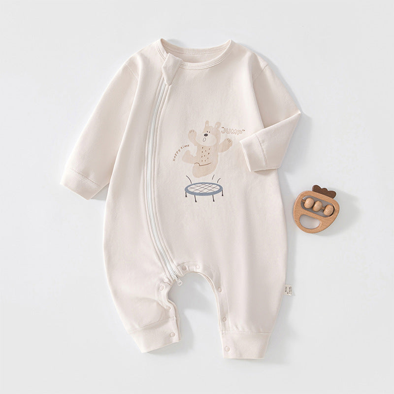 Zip-Front Baby Romper – Long Sleeve Animal Print, Sizes 80–100
