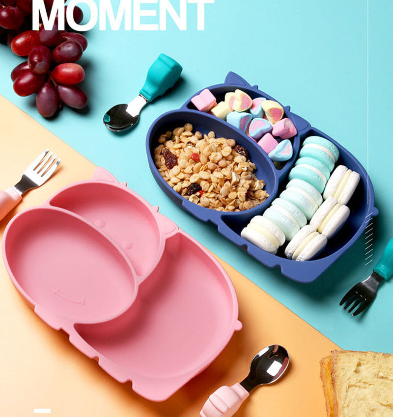 Silicone Suction Plate with Compartments – Baby Feeding Plate, With or Without Spoon