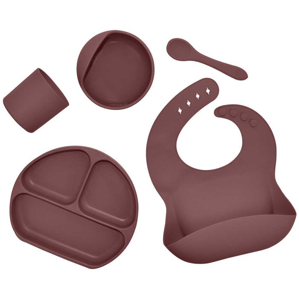 5-Piece Silicone Baby Feeding Set – Suction Bowl, Plate, Spoon & Bib
