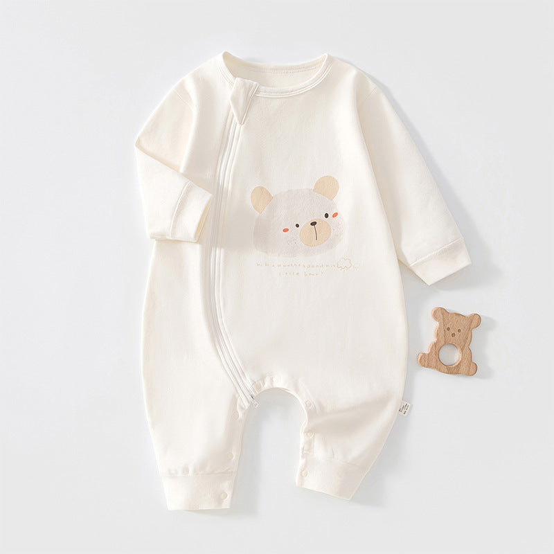 Zip-Front Baby Romper – Long Sleeve Animal Print, Sizes 80–100