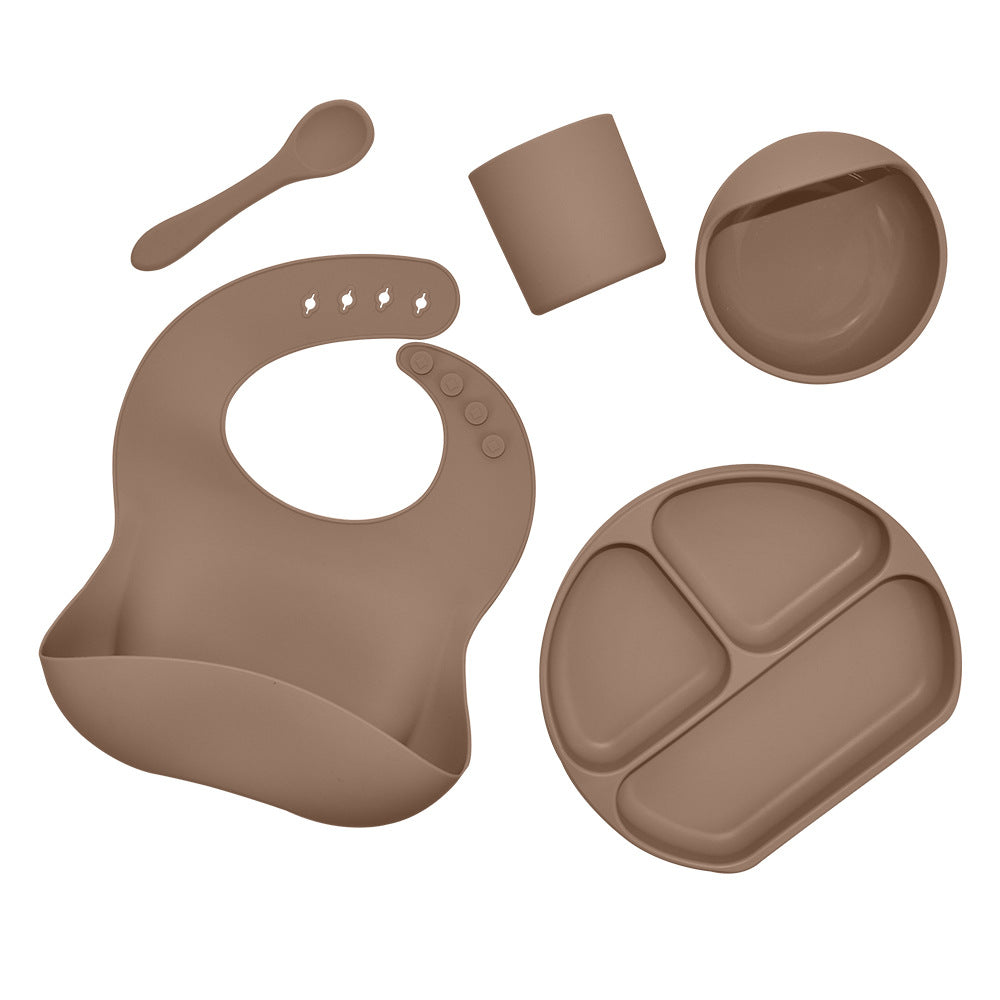 5-Piece Silicone Baby Feeding Set – Suction Bowl, Plate, Spoon & Bib