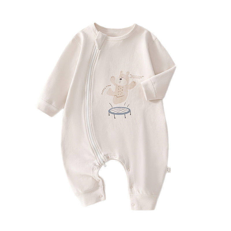 Zip-front baby romper with animal print - BabyGroove