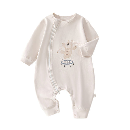 Zip-front baby romper with animal print - BabyGroove