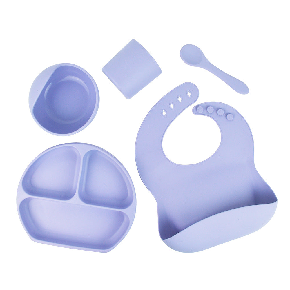 5-Piece Silicone Baby Feeding Set – Suction Bowl, Plate, Spoon & Bib