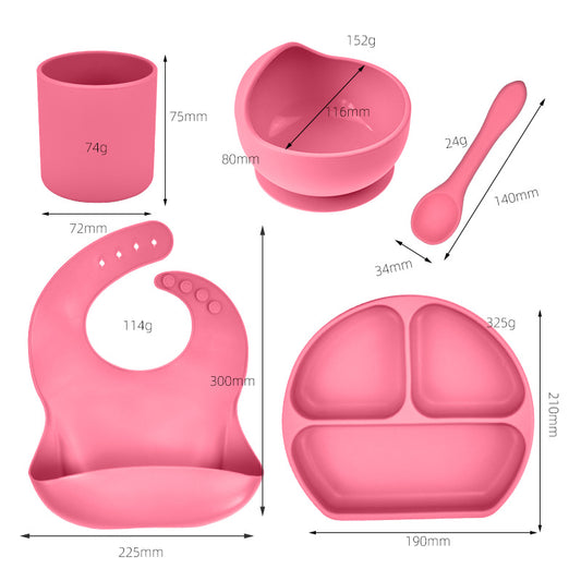 5-Piece Silicone Baby Feeding Set – Suction Bowl, Plate, Spoon & Bib