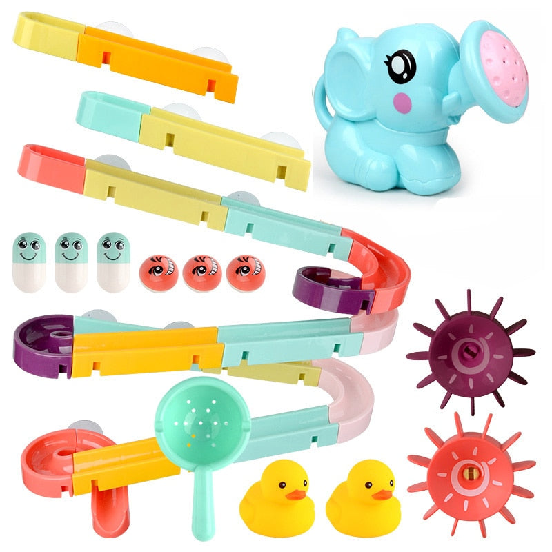 Suction Cup Bath Marble Run – DIY Wall Track Set, 24 or 44 Pieces