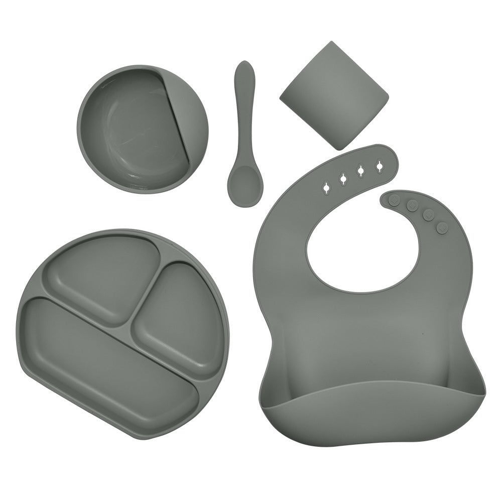 5-Piece Silicone Baby Feeding Set – Suction Bowl, Plate, Spoon & Bib