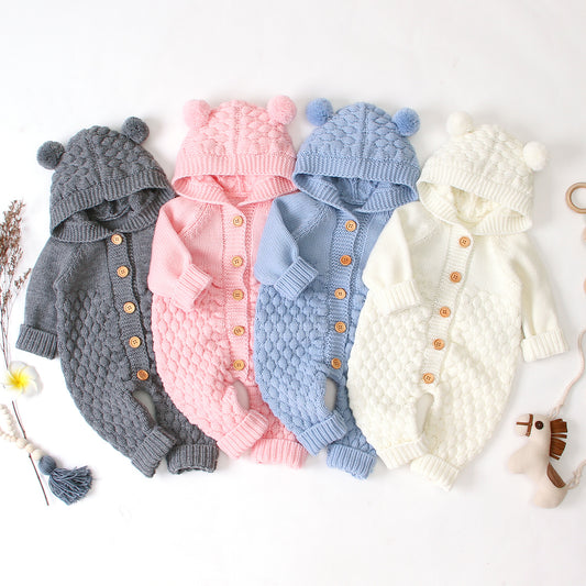 Hooded knit baby jumpsuit - BabyGroove