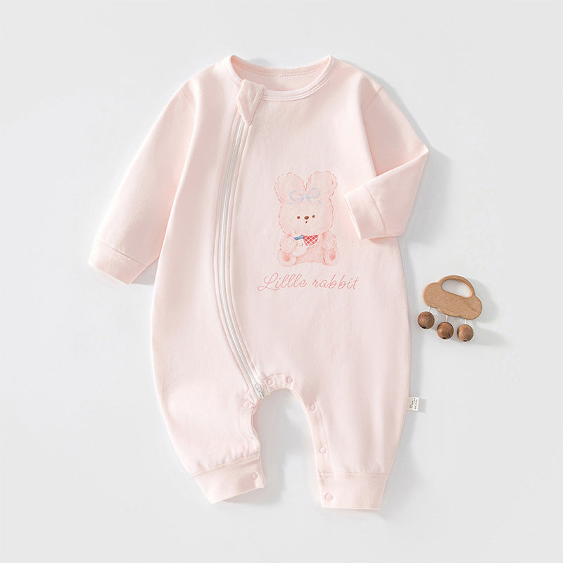 Zip-Front Baby Romper – Long Sleeve Animal Print, Sizes 80–100