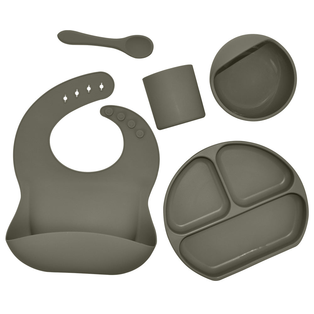 5-Piece Silicone Baby Feeding Set – Suction Bowl, Plate, Spoon & Bib