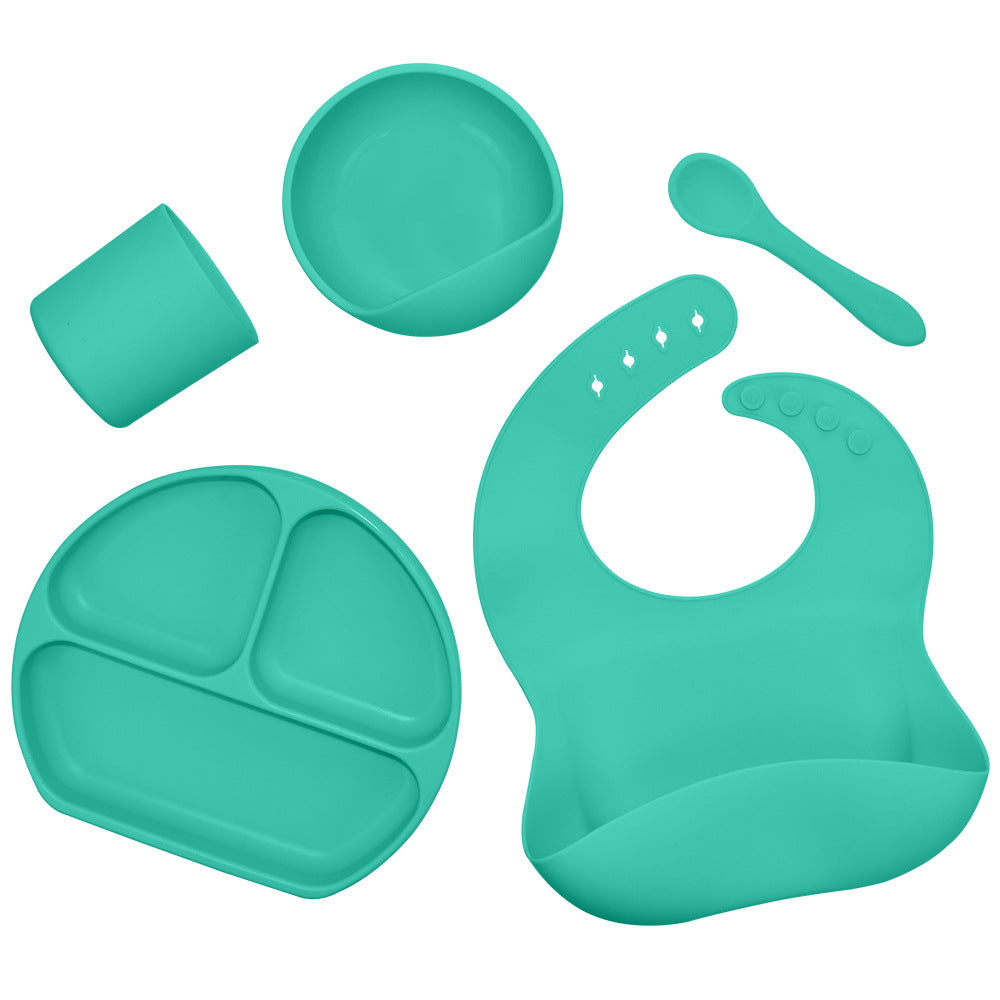 5-Piece Silicone Baby Feeding Set – Suction Bowl, Plate, Spoon & Bib