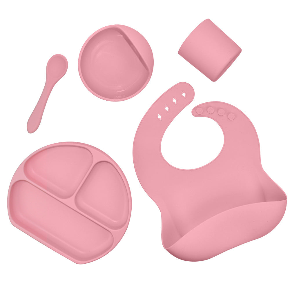 5-Piece Silicone Baby Feeding Set – Suction Bowl, Plate, Spoon & Bib