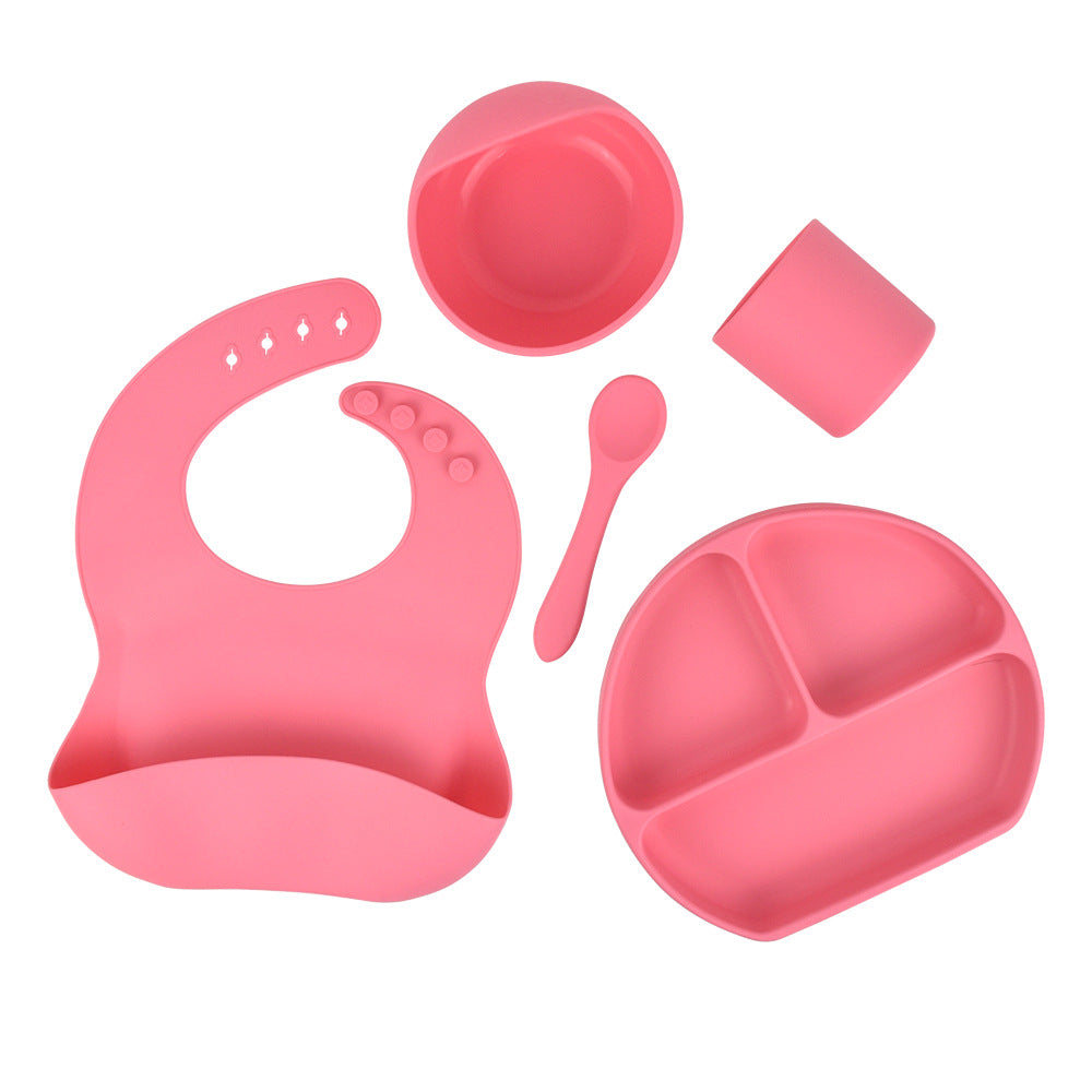 5-Piece Silicone Baby Feeding Set – Suction Bowl, Plate, Spoon & Bib